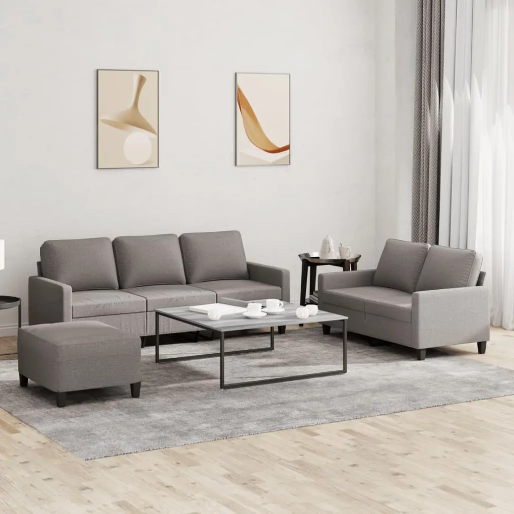 vidaXL Set de canapea cu perne, 3 piese, gri taupe, material textil