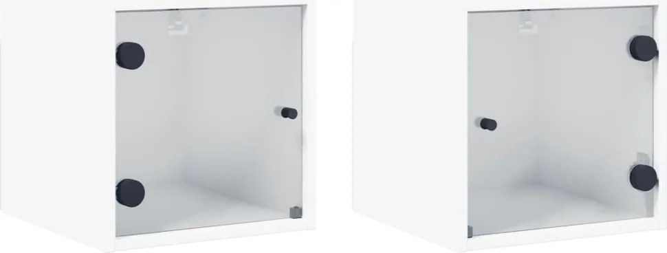 vidaXL Noptiere cu uși din sticlă, 2 buc., alb, 35x37x35 cm