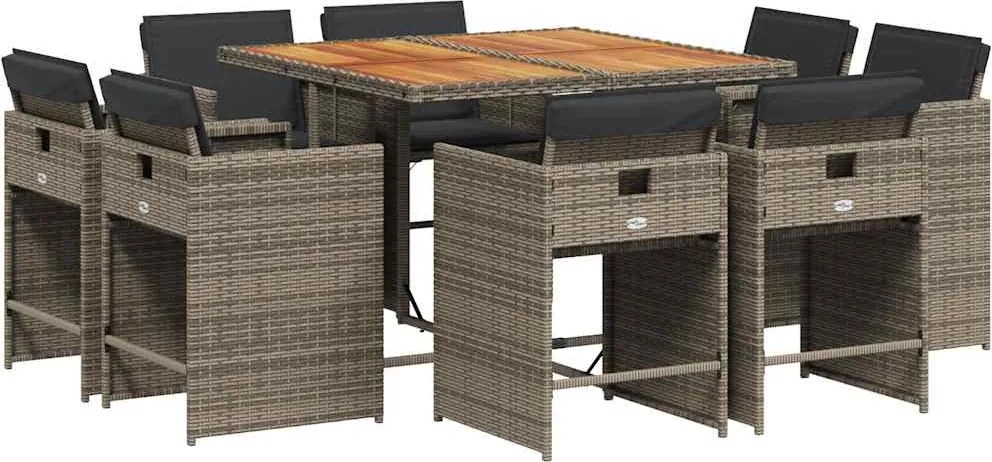 vidaXL Set mobilier grădină cu perne, 9 piese, gri, poliratan