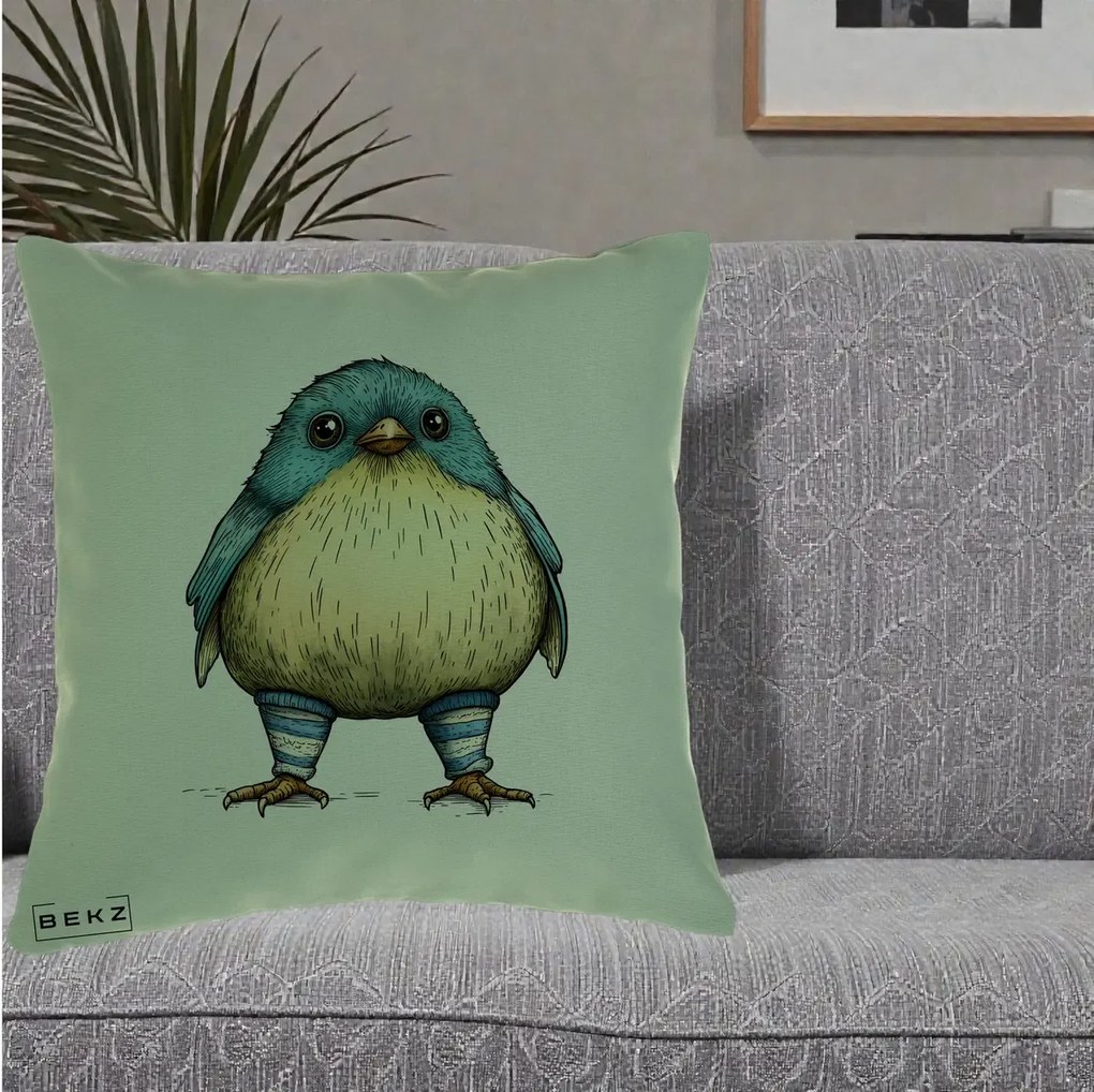 Perna Decorativa Pasare Albastra cu Sosete Albastre, 40x40 cm, Verde, Husa Detasabila, Perna Inclusa, BEKZ®