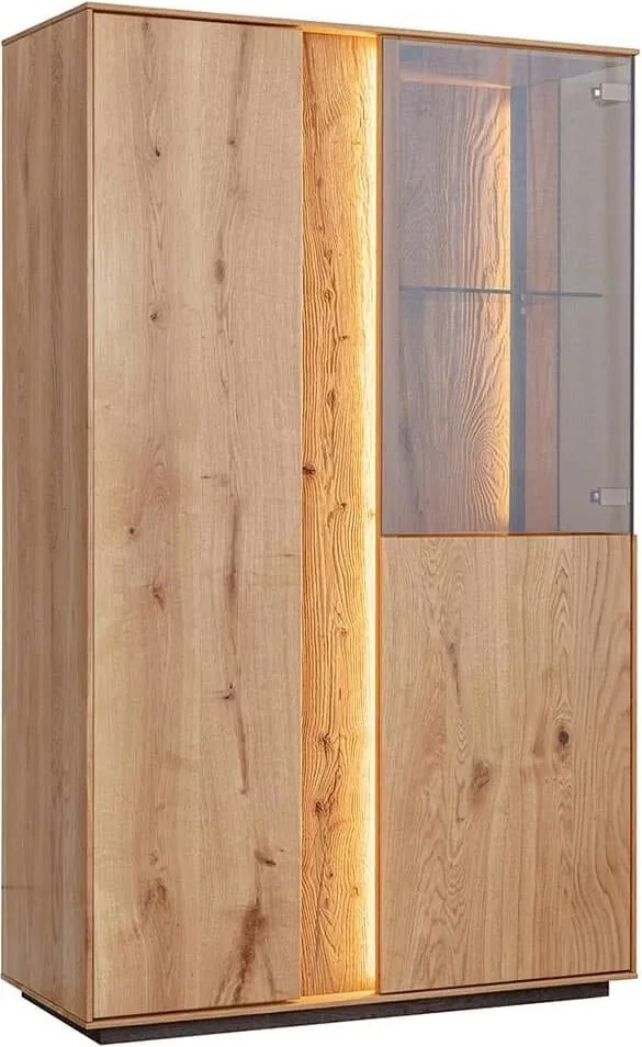 Vitrină lemn masiv Joasă Aurora Iluminată Stejar, 85 × 37 × 140 cm