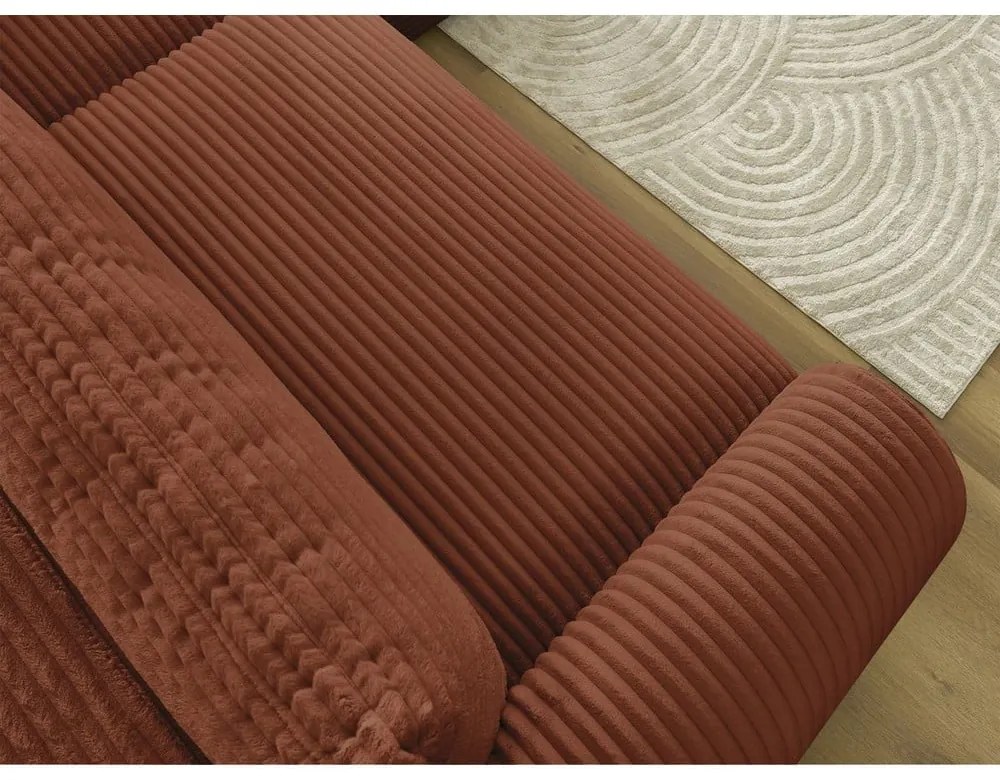 Colțar cărămiziu extensibil cu tapițerie din catifea reiată (cu colț pe partea dreaptă) Lucien – Bobochic Paris