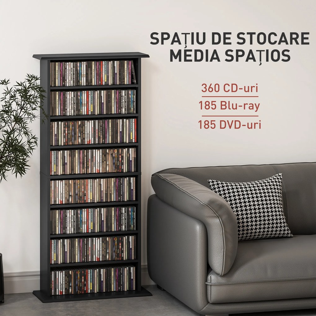 HOMCOM Dulap pentru CD-uri cu 6 Rafturi Reglabile pentru 360 CD-uri/185 DVD-uri Negru | Aosom Romania