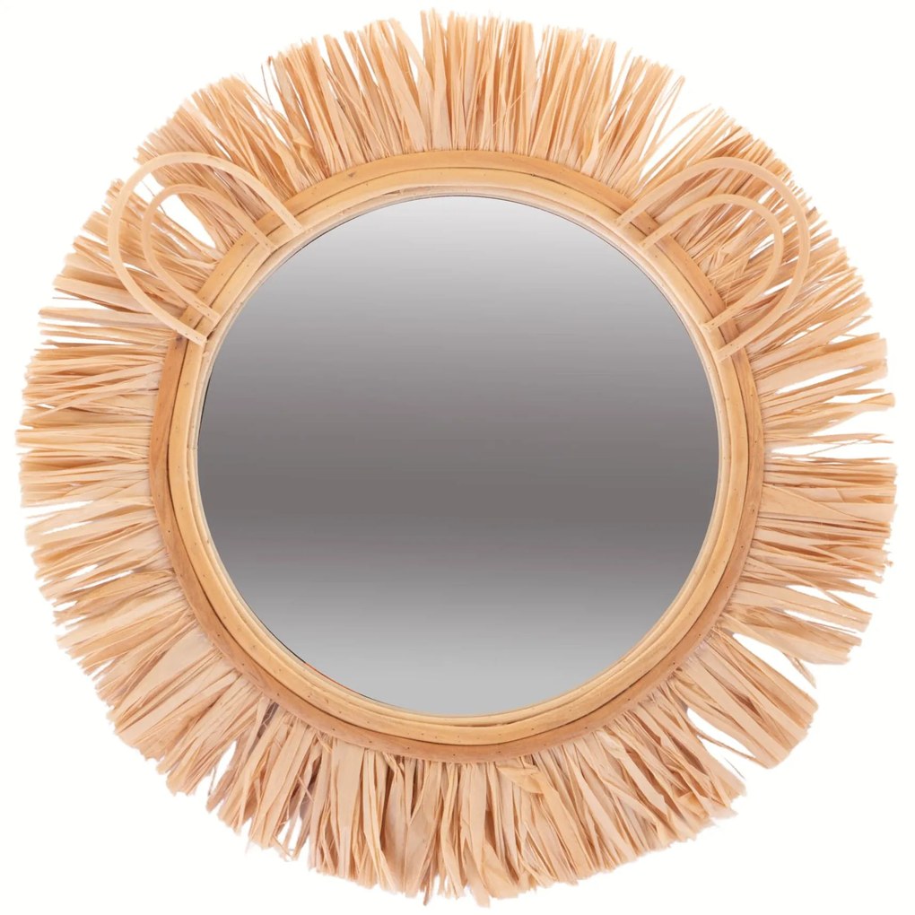 Oglinda pentru copii LEU, Ø 38 cm, cu rama din rafie
