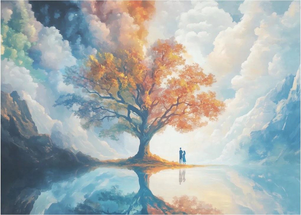Tablou pe sticlă – Arborele vieții și al iubirii (70x50 cm)