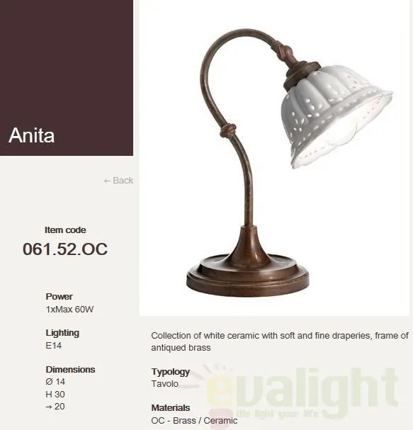 Veioza, lampa de masa rustica fabricata manual Anita 061.52.OC