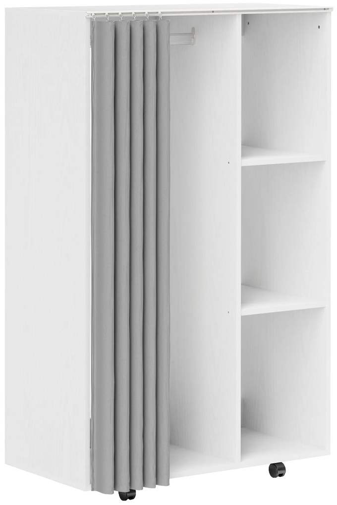 HOMCOM Dulap penderie dressing mobil 4 role cu bară pentru haine și rafturi deschise, alb | Aosom Romania