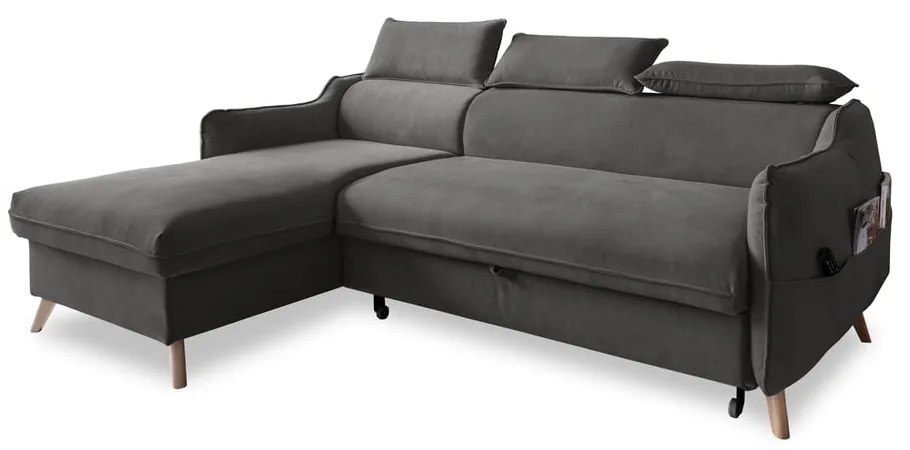 Colțar gri închis extensibil cu tapițerie din catifea (cu colț pe partea stângă ) Sweet Harmony – Miuform