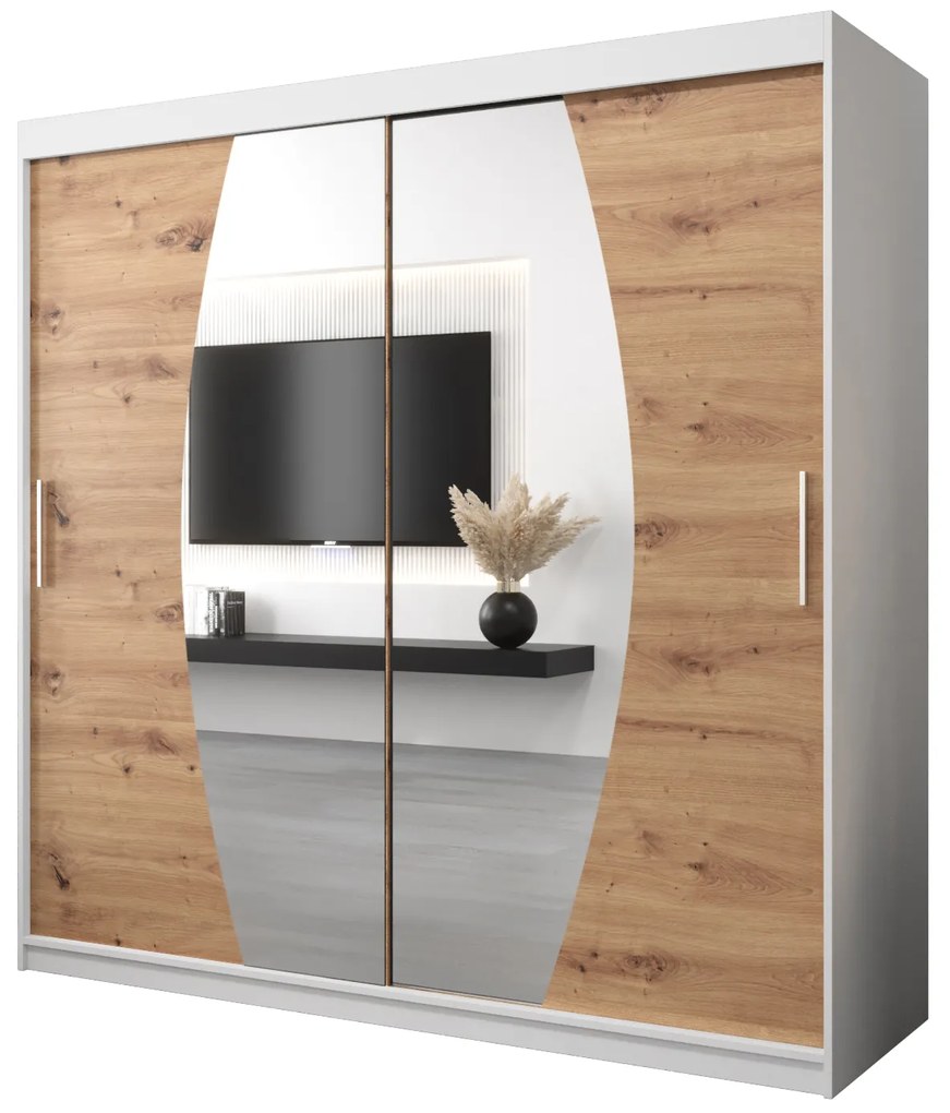 Dulap de haine 200 cm Eclipse (Alb mat + Stejar artisan). 1063429