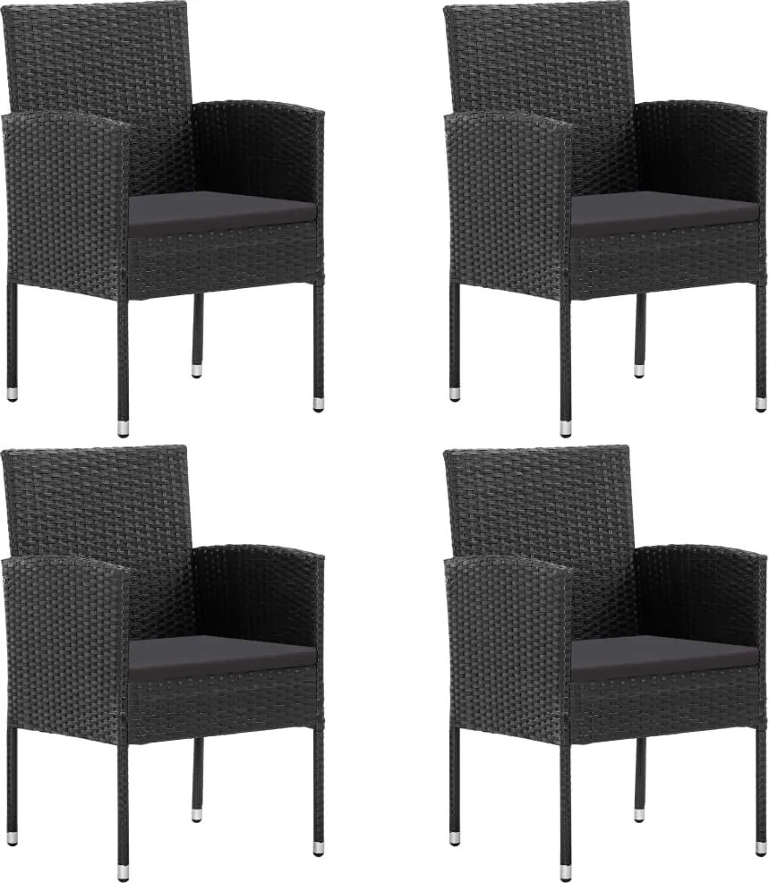 vidaXL Scaune de grădină cu perne, 4 buc., negru, poliratan