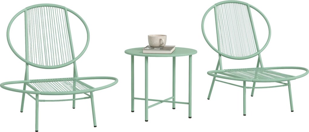 Outsunny Set bistro 3 piese din polyratan rezistent la intemperii, set mobilier de grădină cu masă bistro, scaune de grădină în formă de scoică, Verde | Aosom Romania