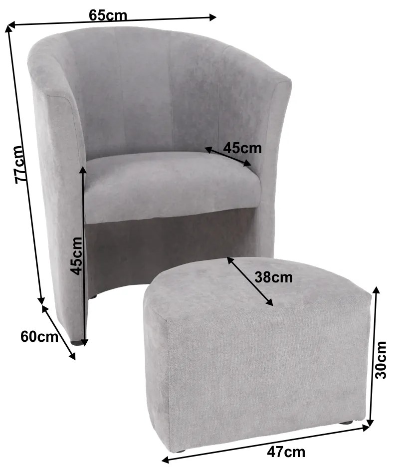 Fotoliu de club cu taburet, gri, ROSE