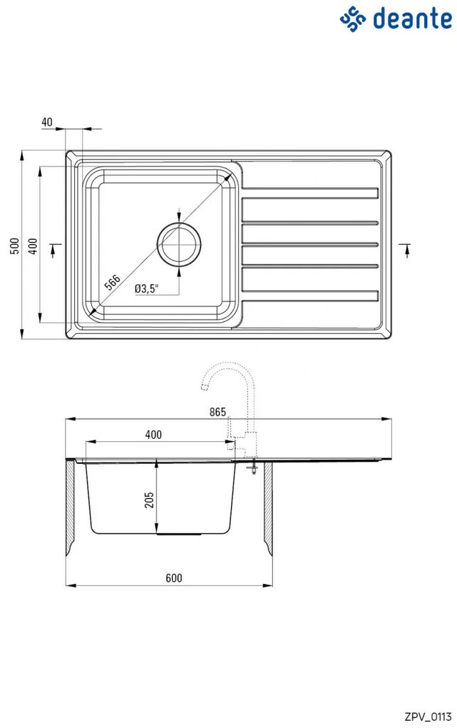 Chiuvetă din inox, 1-cuvă cu picurător, Virgo, ZPV_0113