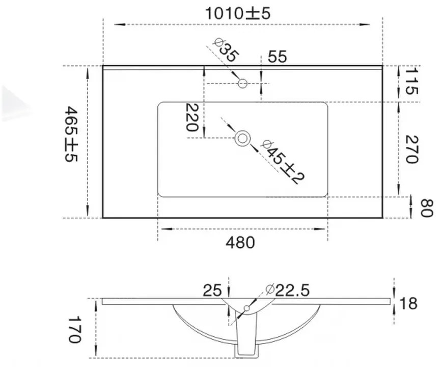 V954 - Lavoar cu design plat 18x100x46 cm
