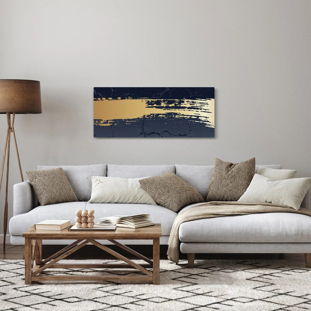 Tablou - Albastru și aur abstracție N⁰2 (120x50 cm)
