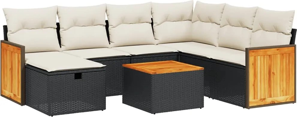 vidaXL Set mobilier de grădină cu perne, 8 piese, negru, poliratan