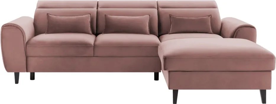 Colțar roz extensibil/cu spațiu de depozitare cu tapițerie din catifea (cu colț pe partea dreaptă/cu șezlong) Foble – ELTAP