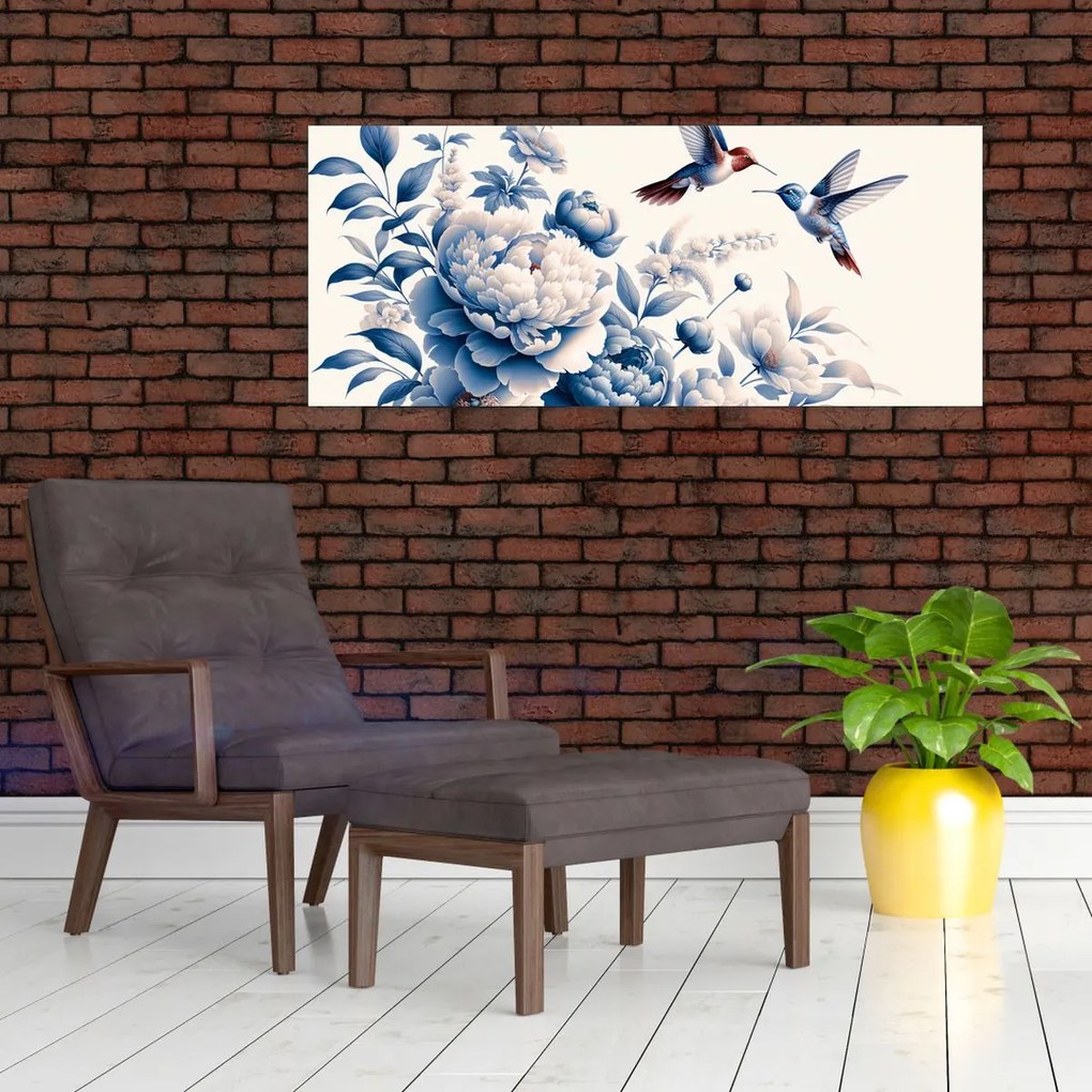 Tablou - Colibri deasupra florii (120x50 cm)