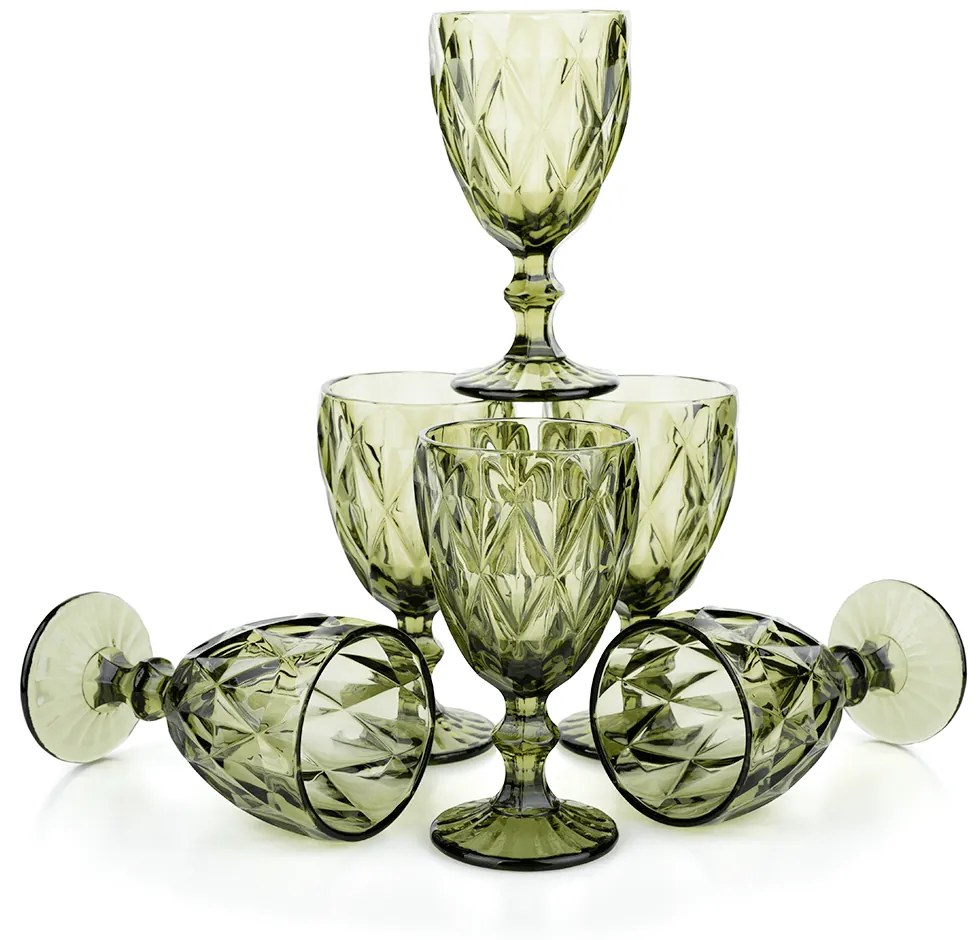 Set de pahare de vin, 6buc, 300 ml, verde, BAROLO TYPE 3