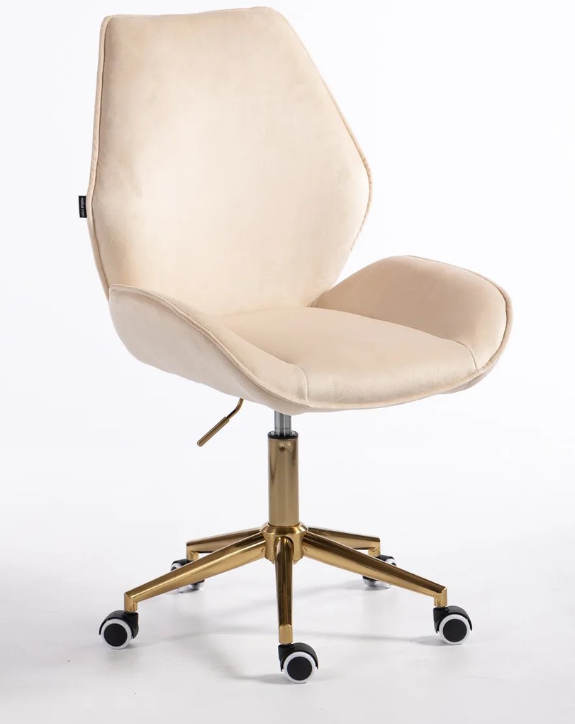 HR350K Scaun Crem din Catifea Bază Aurie