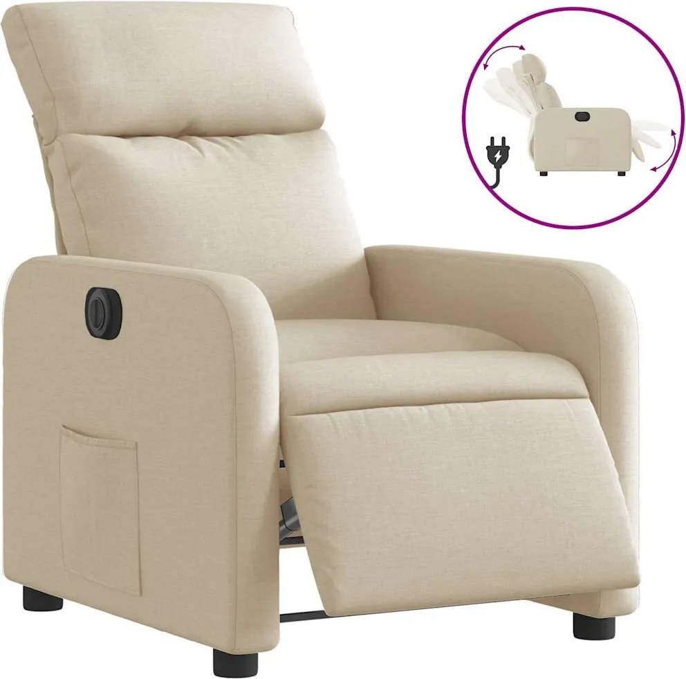 vidaXL Fotoliu rabatabil electric, crem, material textil