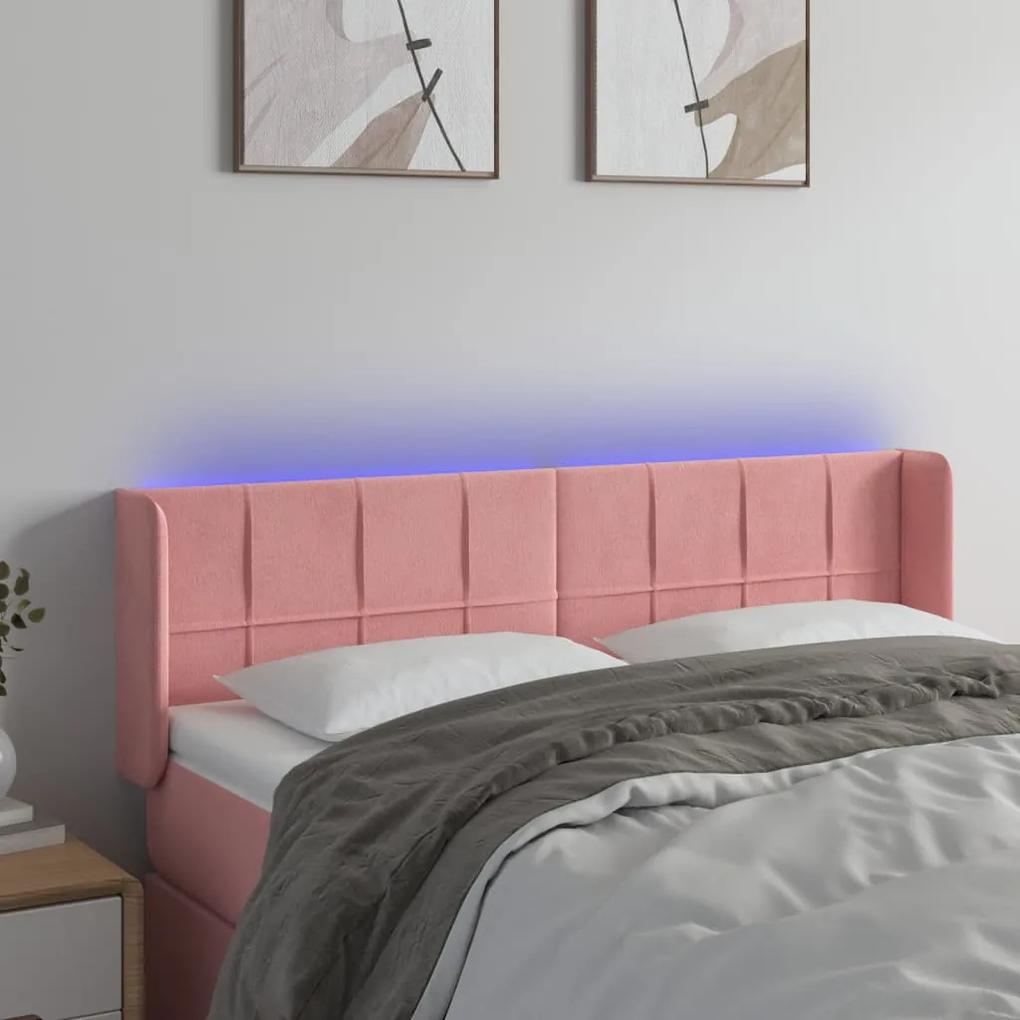 3123289 vidaXL Tăblie de pat cu LED, roz, 147x16x78/88 cm, catifea