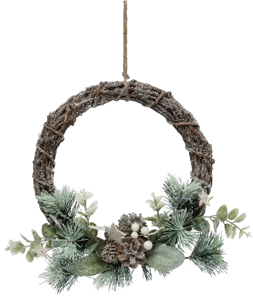 Decoratiune usa, coronita cu con de pin si crengute, Ø 25 cm