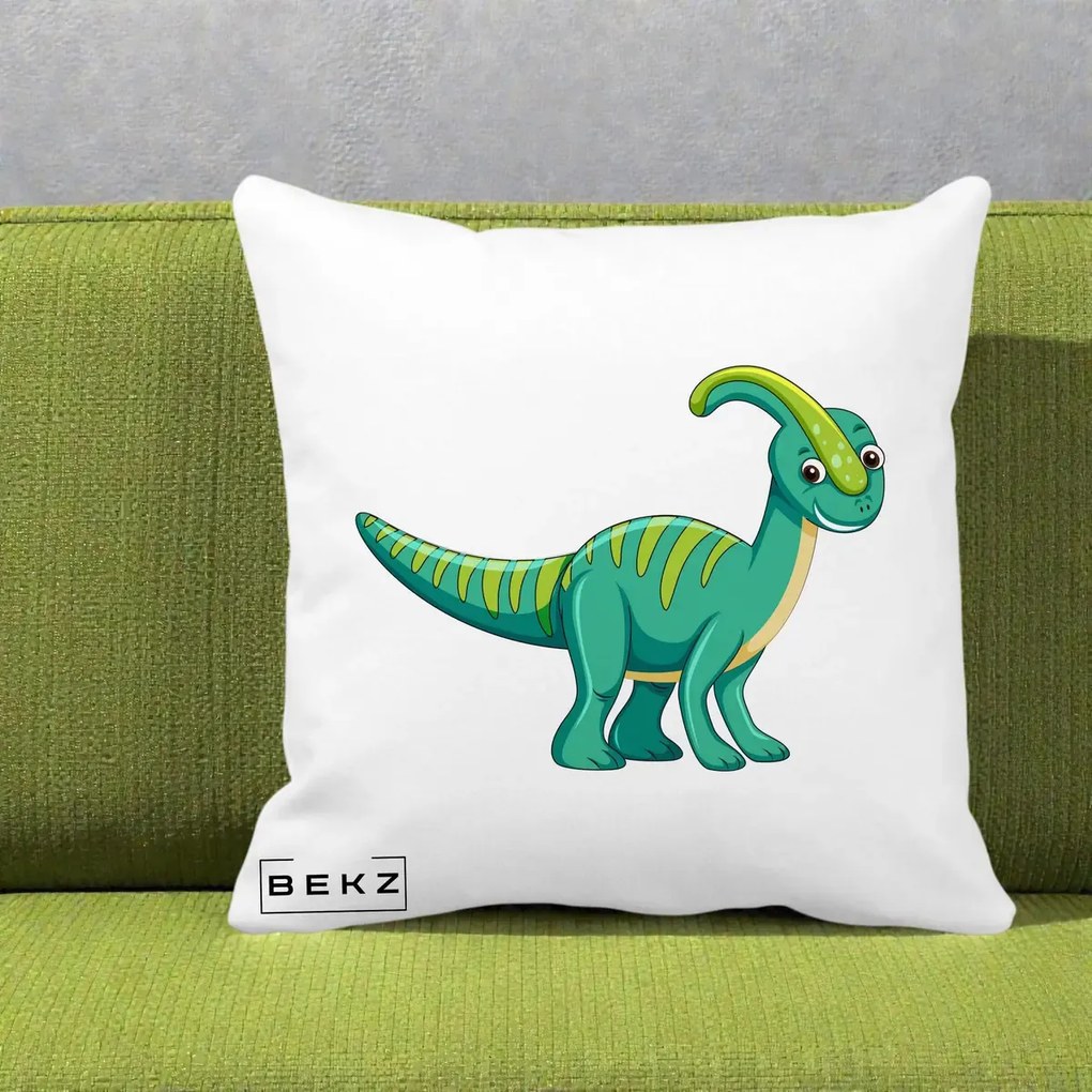 Perna Decorativa Parasaur Verde, 40x40 cm, Alba Mata, Husa Detasabila, Perna Inclusa, BEKZ®