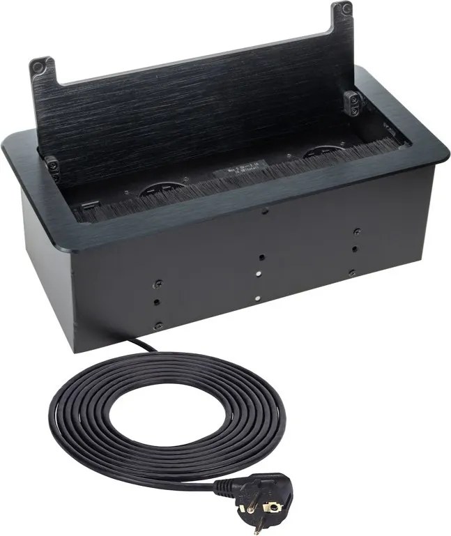 Priza incorporabila in blat Inbox Design Light, 2 prize Schuko, USB A + C, HDMI, RJ45, negru, 271 x 136 mm Otel Aluminiu, Negru, L:271 mm; l:136 mm;