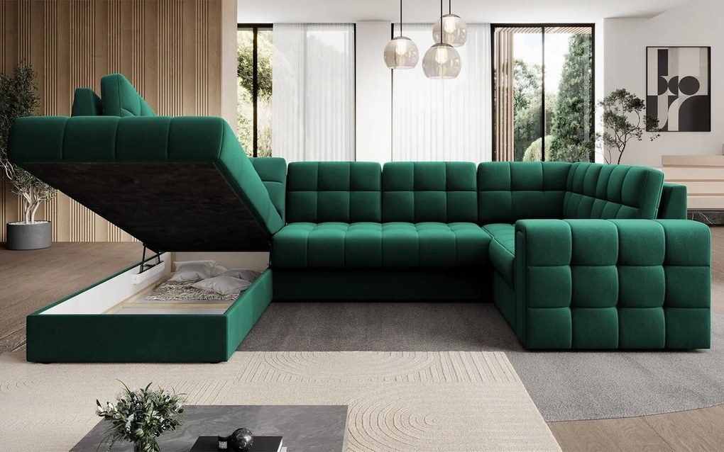 Coltar extensibil stanga 5 locuri ELTAP, LT-35LU, Blewett, 299x198x82 cm, lemn/poliester, verde inchis