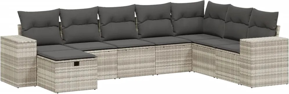 vidaXL Set mobilier de grădină cu perne, 8 piese gri deschis poliratan