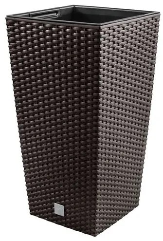 Ghiveci decorativ de flori, Prosperplast, Rato, imitatie ratan, patrat, maro, 22.5x22.5x42.1 cm