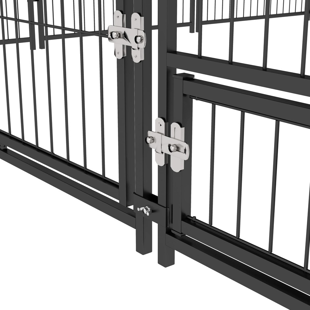 PawHut Tarc Câini din Metal cu Ușă pentru Bol, Padoc caine pentru Exterior cu Acoperiș din țesătură Oxford, 211x211x151 cm, Negru | Aosom Romania