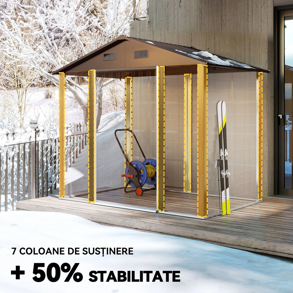 Outsunny Magazie de Grădină din Oțel cu Uși Glisante Duble 236x196x208 cm | Aosom Romania