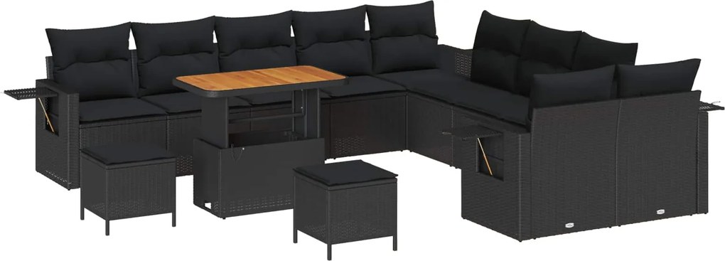 vidaXL Set de canapele pentru grădină cu pernă 13 pcs Negru poliratan