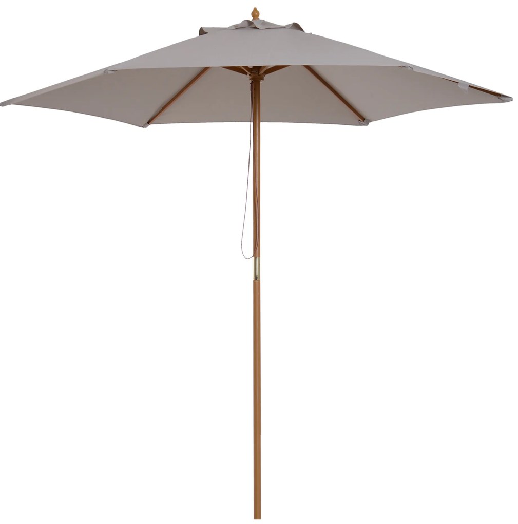 Outsunny Umbrelă de Grădină 2.5x2.3m Parasolar cu 6 Nervuri din Lemn și Poliester Crem | Aosom Romania