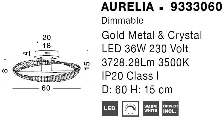 Plafoniera LED dimabila, cristal design elegant AURELIA auriu 60cm