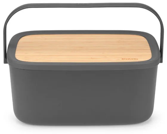 Cutie de paine Brabantia Nic 1003255, 39.5 cm, Capac din bambus, Maner de transport, Gri
