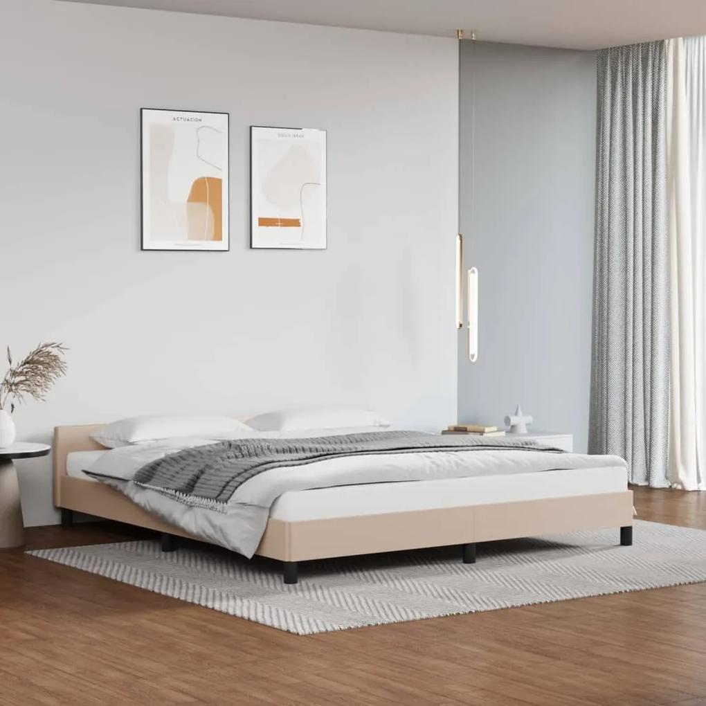 347512 vidaXL Cadru de pat cu tăblie, cappuccino, 160x200 cm, piele ecologică