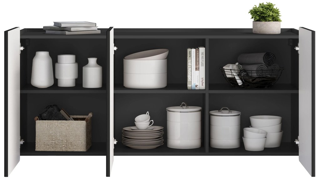 Comodă suspendată Malmi 150 cm cu trei uși - negru mat / auriu