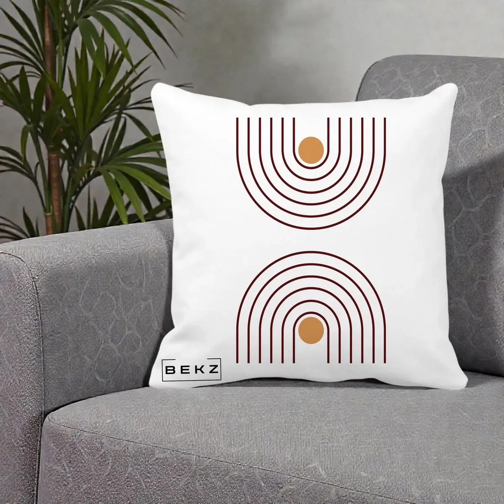 Perna Decorativa Geometric Boho Arc, 40x40 cm, Alba Mata, Husa Detasabila, Perna Inclusa, BEKZ®