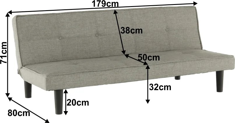 Canapea extensibilă, gri/negru, ZELDA NEW