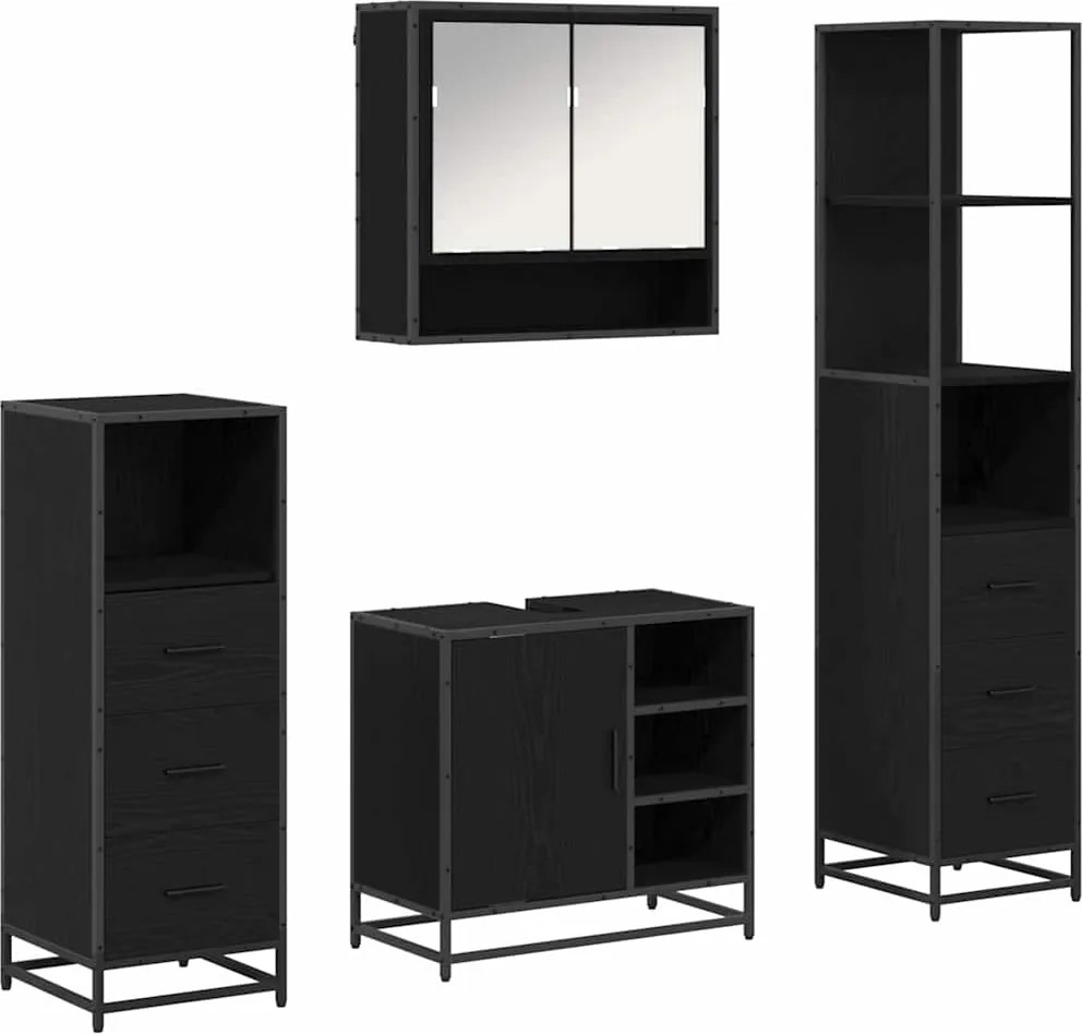 vidaXL Set de mobilier pentru baie 4 pcs Stejar Negru Lemn compozit