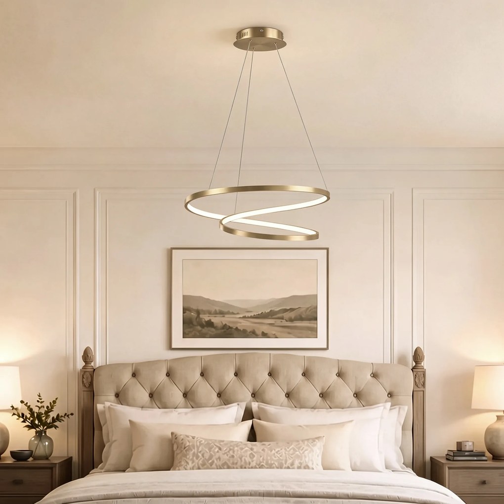 HOMCOM Lampă suspendată LED 38W cu 2 inele și 3 temperaturi de culoare, 3000-6500K, înălțime reglabilă, auriu | Aosom Romania