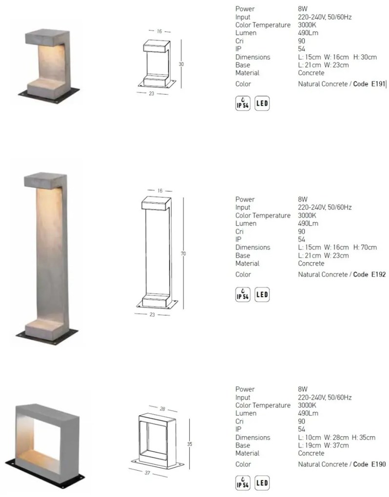 Mini Stalp LED din beton pentru iluminat exterior IP54 Luna H-35cm