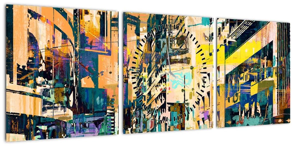 Tablou abstacțiunii pictate (cu ceas) (90x30 cm)