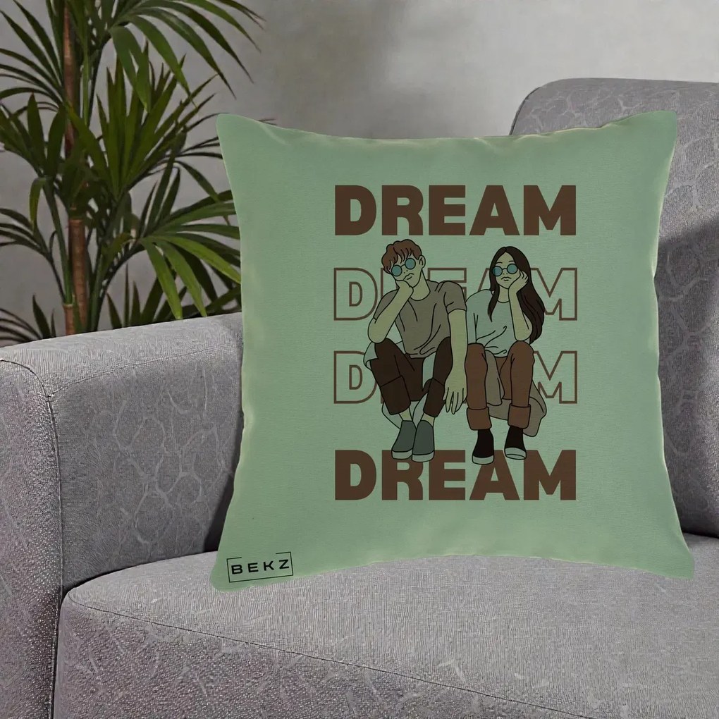 Perna Decorativa Dream Couple Aesthetic, 40x40 cm, Verde, Husa Detasabila, Perna Inclusa, BEKZ®