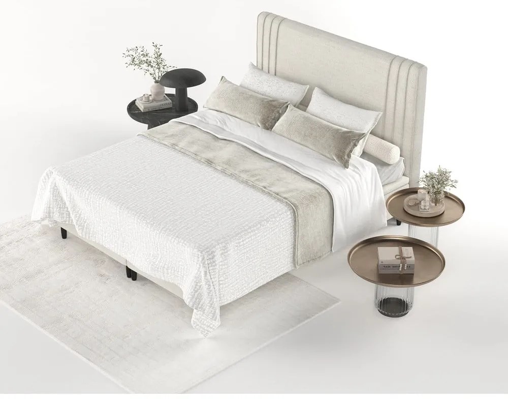 Pat matrimonial bej tapițat cu spațiu de depozitare 200x200 cm Musca – Maison de Rêve