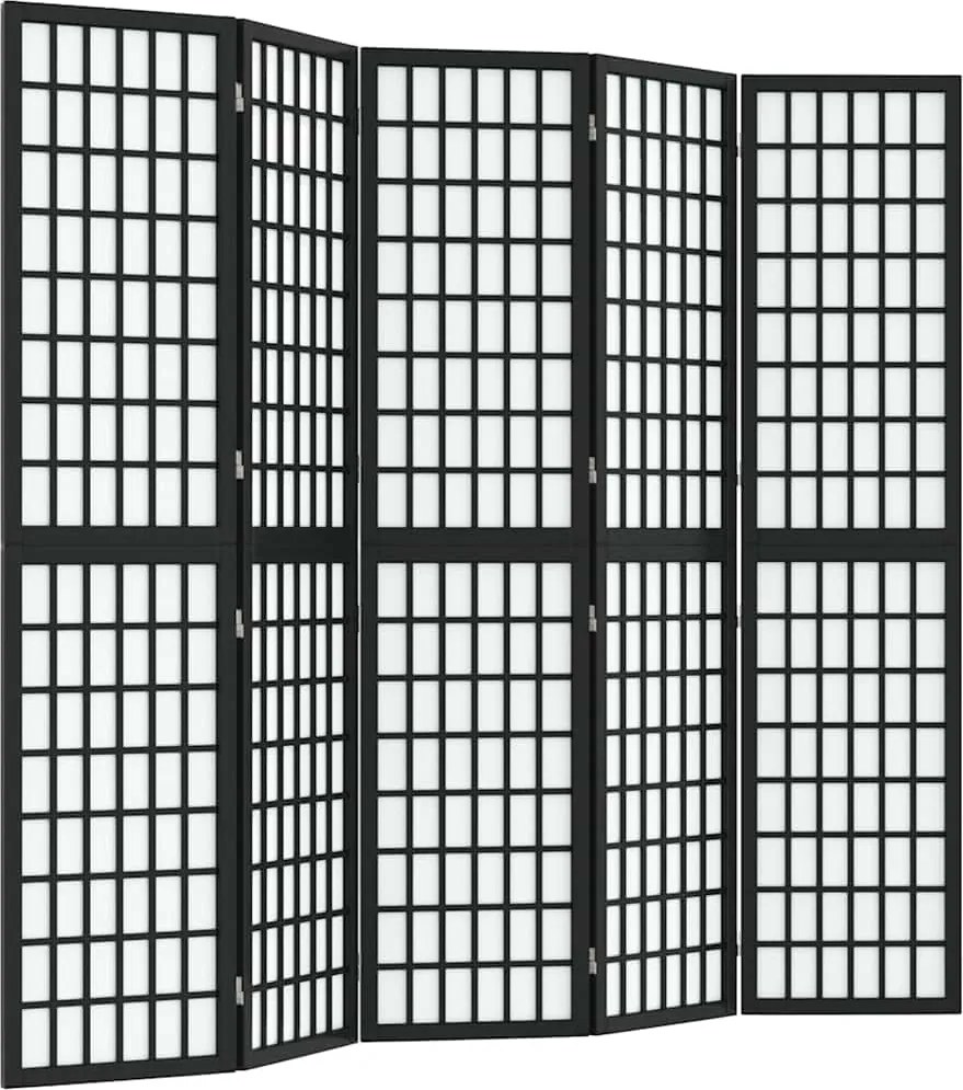vidaXL Paravan pliabil cu 5 panouri, stil japonez, negru, 200x170 cm