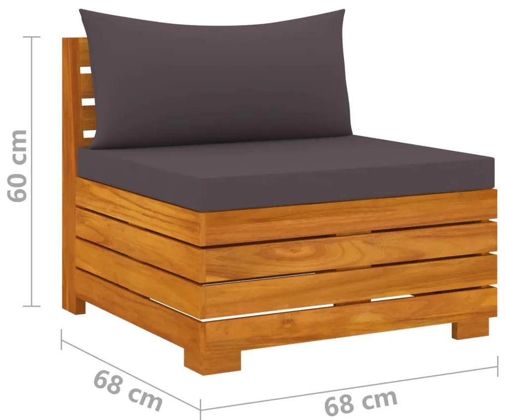 Set mobilier gradina cu perne, 3 piese, lemn masiv de acacia Morke gra, colt + mijloc + suport pentru picioare, 1